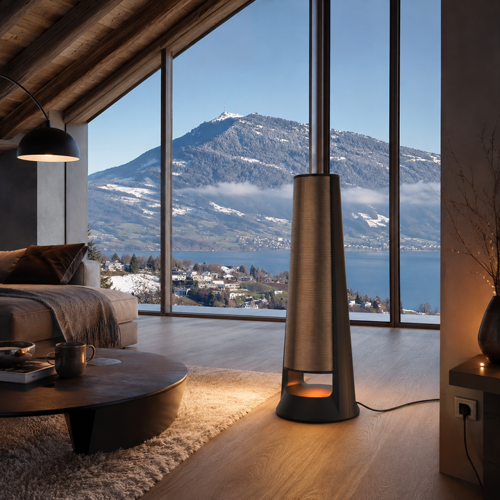 Stylies PHOENIX Keramikheizer mit Ambientelicht im Wohnraum